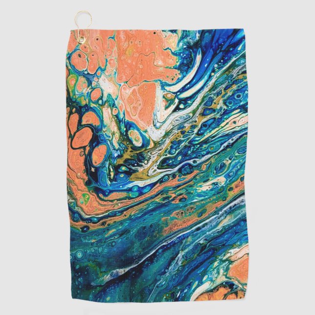 Coral N Blue Southwestern Beach Abstrakt Golfhandtuch (Vorderseite)