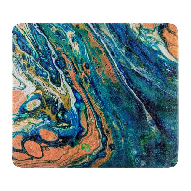 Coral N Blue Southwestern Beach Abstrakt Schneidebrett (Vorderseite)