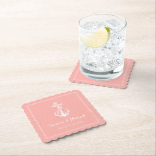 Coral Nautical Anchor Wedding Paper Untersetzer