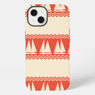 Coral Nautical Sailboat Coastal Stripes iPhone Hülle