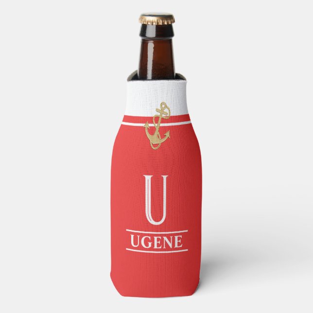 Coral Nautique Monogramme Glacière bouteille (Bottle Devant)