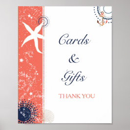 Coral Navy Beach Hochzeitskarten & Geschenkzeichen Poster