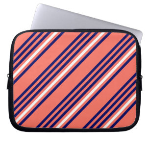 Coral, navy blue and white five stripes pattern laptopschutzhülle