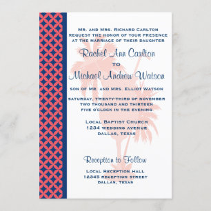 Coral & Navy Blue Beach Wedding Invitations