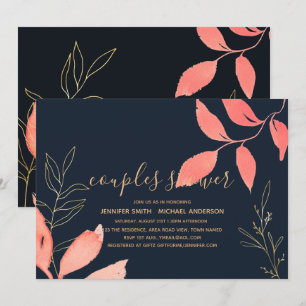 Coral Navy Blue Gold Hochzeitspaare Brautparty Einladung