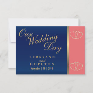 Coral & Navy Blue mit Gold Hearts - UAWG RSVP Karte