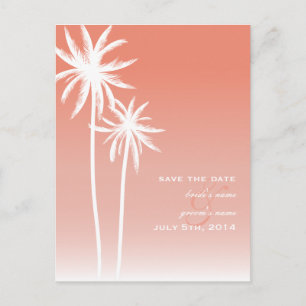 Coral Ombré Beach Wedding Save the Date Ankündigungspostkarte