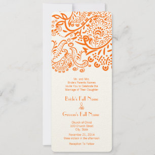Coral Orange Love Birds Wedding Einladung