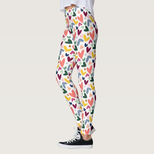 Coral Orange Mint Green Pink Blue Heart Muster Leggings (Links)