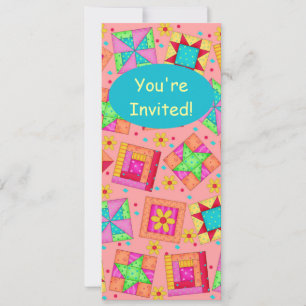 Coral Orange Patchwork Quilt Block Art Einladung
