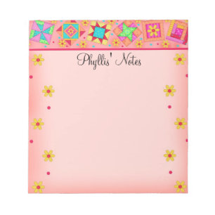 Coral Orange Patchwork Quilt Block Art Notizblock