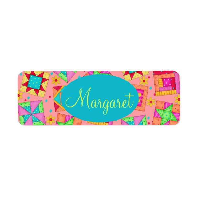 Coral Orange Personalize Patchwork Quilt Block Art (Vorne)