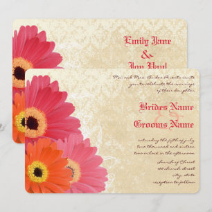 Coral Orange Pink Gerber Daisy Wedding Einladung