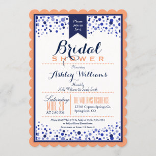 Coral Orange, White & Navy Blue Brautparty Einladung