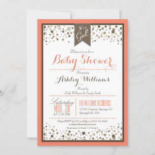 Coral Orange, White & Taupe Moderne Babydusche Einladung