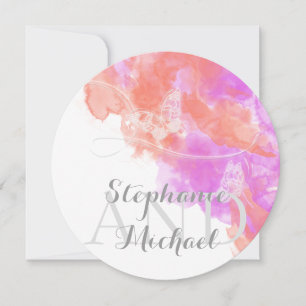 Coral Orchid Watercolor Butterfly Bliss Wedding Einladung