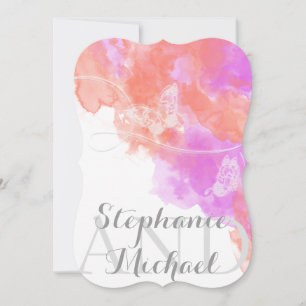 Coral Orchid Watercolor Butterfly Bliss Wedding Einladung