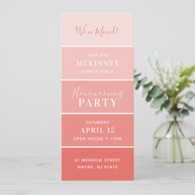 Coral Paint Swatch Card Party einladen Einladung (Stehend Vorderseite)