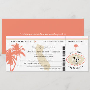 Coral Palm Tree Boarding Pass Einladung