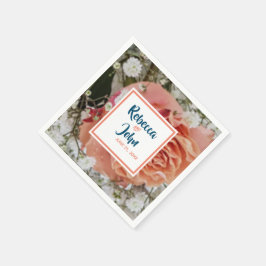 Coral Peach Aquamarin White Rose Blumenhochzeit Serviette