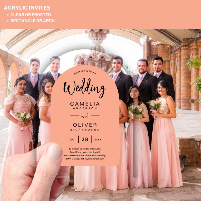 Coral Peach Arch Akryllische Hochzeit lädt zu mode Acryleinladungen (Von Creator hochgeladen)