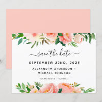 Coral Peach Blumengrün Save the Date Invitati