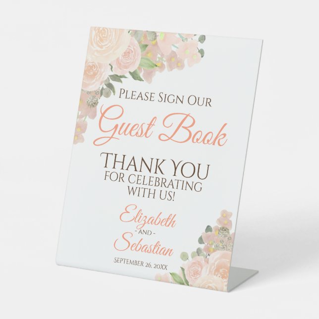 Coral Peach Boho Floral Bitte Unterschreiben Sie u Sockelschild (Vorderseite)