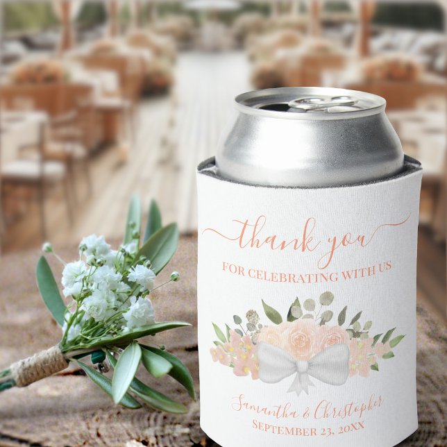 Coral Peach Boho Floral Elegant Wedding Vielen Dan Dosenkühler (Von Creator hochgeladen)