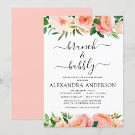 Coral Peach Brunch & Bubbly Brautparty Floral Einladung