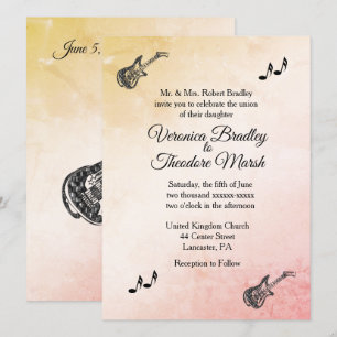 Coral Peach Gitarre Thema Hochzeit Einladung