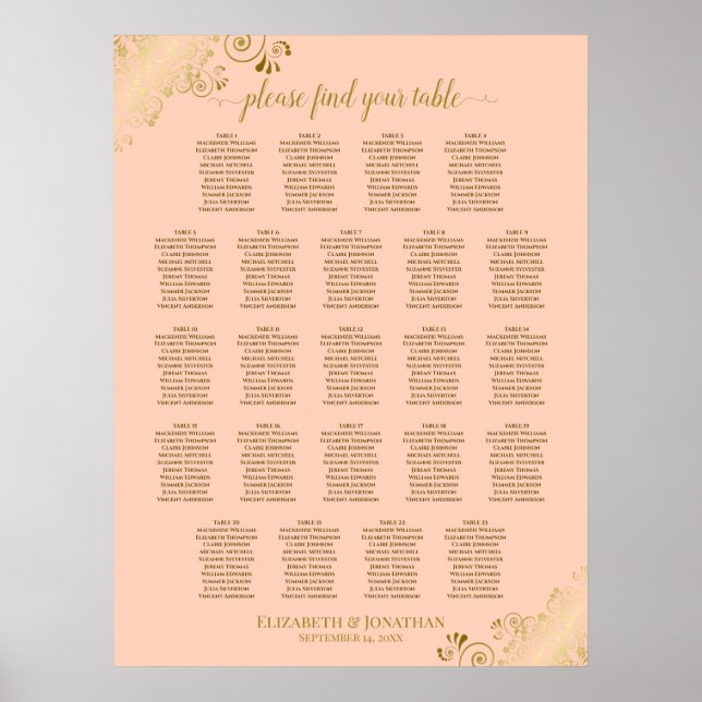 Coral Peach & Gold 23 Tableau Mariage (Devant)