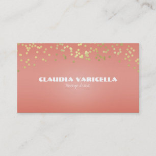 Coral Peach & Gold Dots Dipped Chic Glamour Glam Visitenkarte