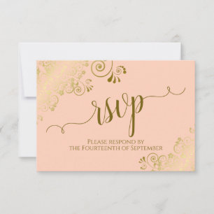 Coral Peach Gold Lace Elegante Hochzeit der Kallig RSVP Karte
