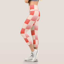 Coral Peach Gradient Checked Capri Leggings