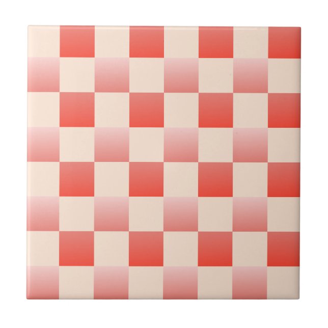 Coral Peach Gradient Checked Fliese (Vorderseite)