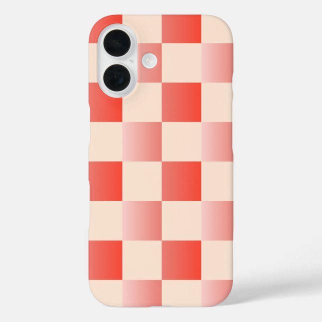 Coral Peach Gradient Checked iPhone 16 Hülle (Rückseite)