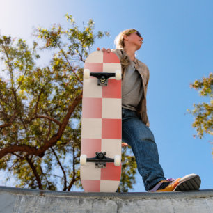Coral Peach Gradient Checked Skateboard