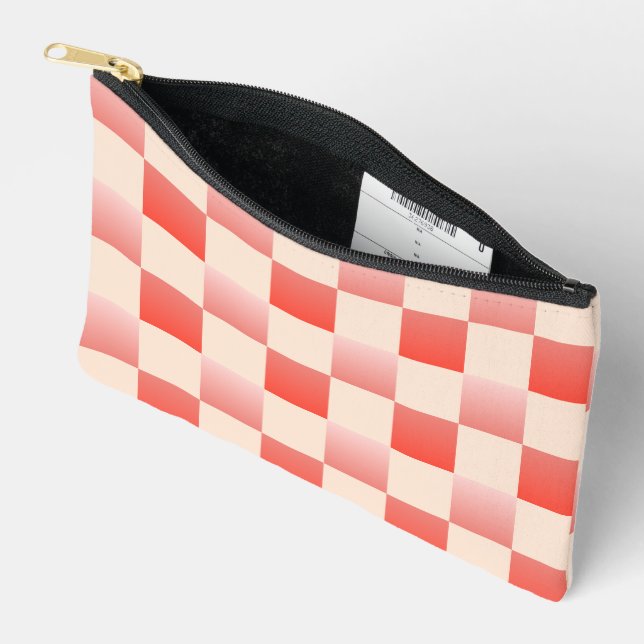 Coral Peach Gradient Checked Zubehörtasche (Offen)
