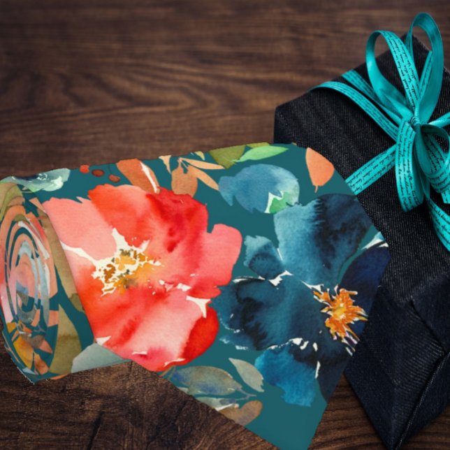 Coral Peach Indigo Navy Blue Rose Floral Neck Tie Krawatte (Von Creator hochgeladen)