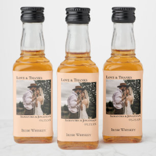 Coral Peach Liebe & Danke Wedding Foto Mini Alkoholflaschenetikett