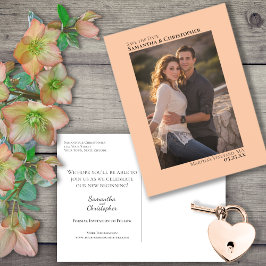 Coral Peach Minimalistisch Wedding Foto Save the D Ankündigungspostkarte