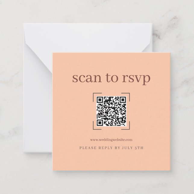 Coral Peach Modern Wedding QR Code Online RSVP Mitteilungskarte (Vorderseite)