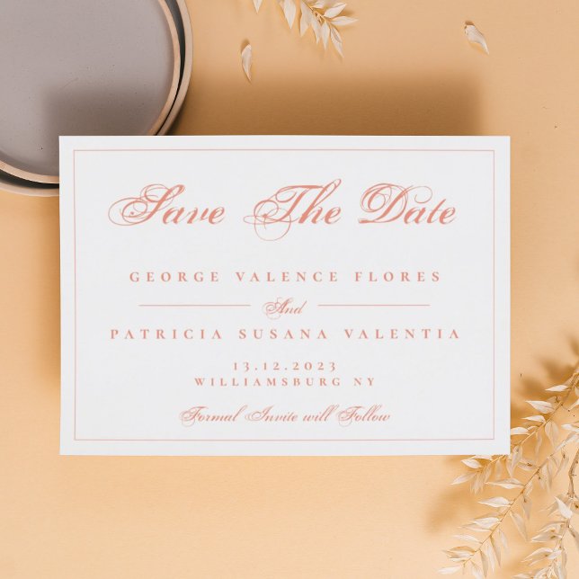 Coral Peach Modernes Elegantes Foto Save The Date (Von Creator hochgeladen)