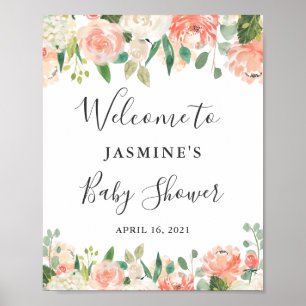 Coral Peach Pfingstrosen-Baby-Shower-Willkommenssc Poster