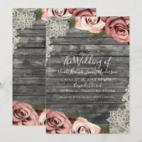 Coral Peach Rose Grau Rustic Wood Lace Wedding