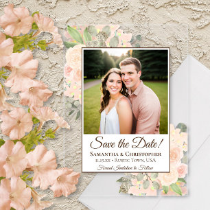 Coral Peach-Rose Hochzeitssache Das Date-Foto spei Acryleinladungen