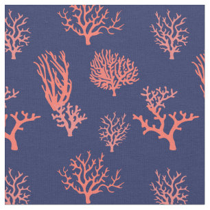 Coral Peach und Navy Blue Gemustert Stoff