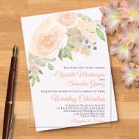 Coral Peach Wasserfarbene Rose Elegante Hochzeit