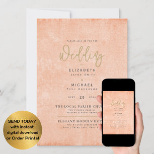 Coral Peach Wedding Instant Digital Download Einladung