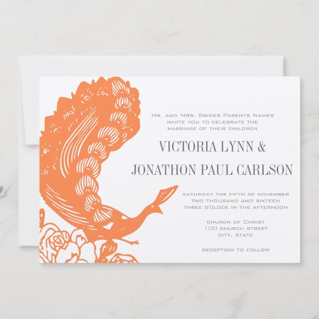 Coral Peacock Roaring 20er Hochzeitseinladungen Einladung (Rückseite)